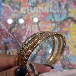 BudhaGirl Three Queens Petal Pink Crystal Bangles Size Xl